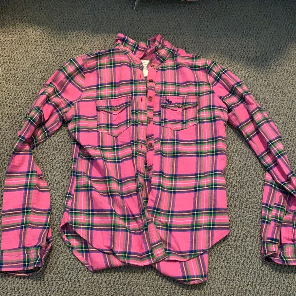 Abercrombie green pink cozy flannel